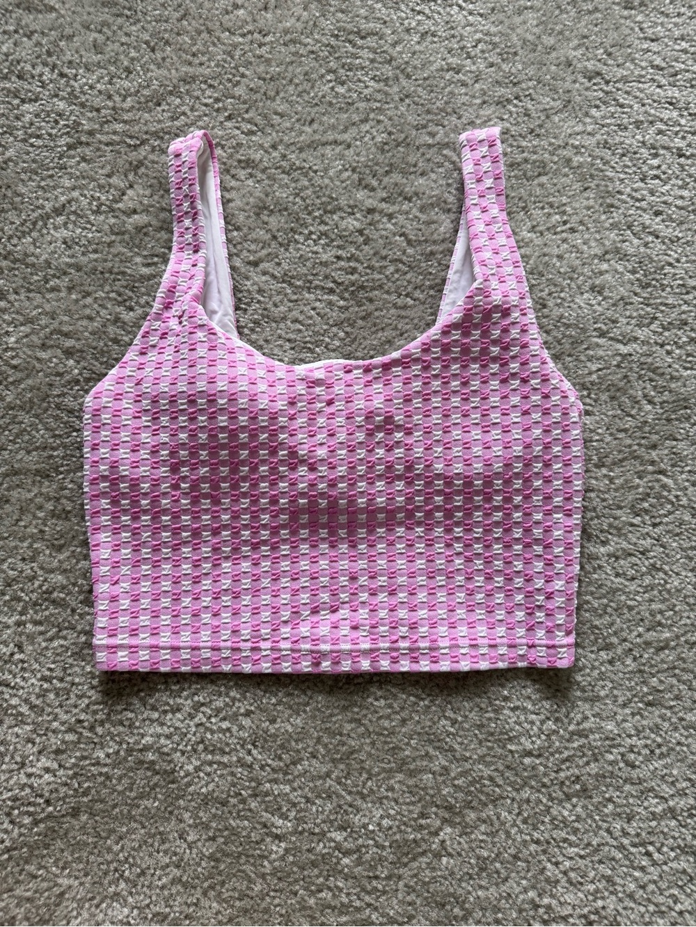 THE UPSIDE Pink and White Gingham Cropped Sports Tank